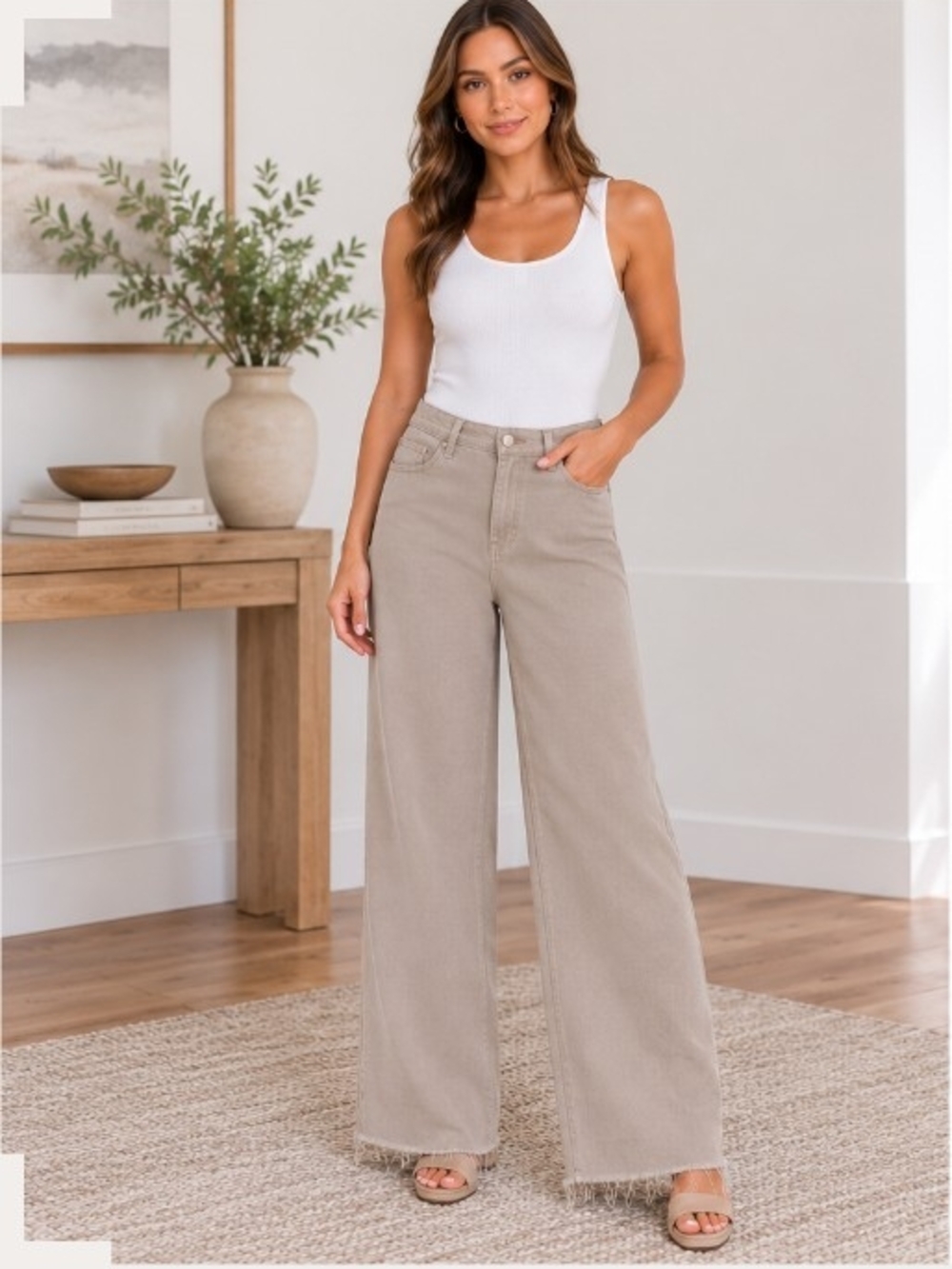Good American Wide-Leg Jeans in Taupe